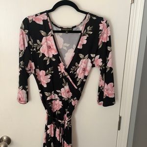 Black and pink flower dress